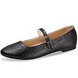 CINAK Flats Mary Jane Shoes Women’s Casual Comfortable Walking Buckle Ankle Strap Fashion Slip On(7-7.5 B(M) US/ CN39 / 9.5'', Black)