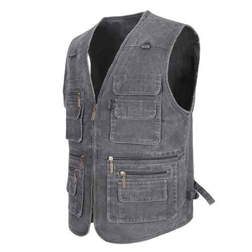 Image of Men's Stone Washed Denim Multi-pocketed Fishing Work Outerwear Vest