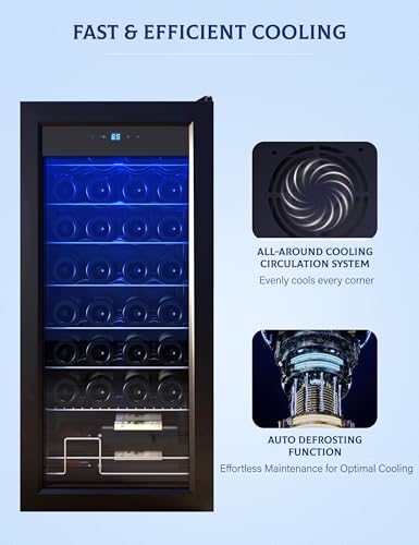 GarveeHome Wine Fridge, Compressor Wine Cooler Refrigerator, Beverage and Wine Refrigerator with Digital Touch Control, Double-Layer Glass Door, Freestanding or Built-In, 32 Bottles