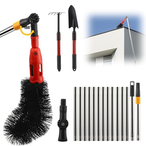 Qivine Limpia Canalones con Telescópicas, Extensible Cepillo Limpieza Hogar de Canalon, Herramientas Telescópicas de Limpieza de Canalones de 4M para Eliminación de Residuos del