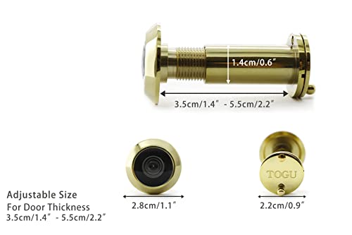 Image of TOGU TG2814YG-PVD Gold UL Listed Solid Brass HD Glass Lens 220-degree Door Viewer Peephole with Heavy Duty Privacy Cover for 1-3 /8 inch to 2-1 /6 inch Doors, PVD Gold Finish