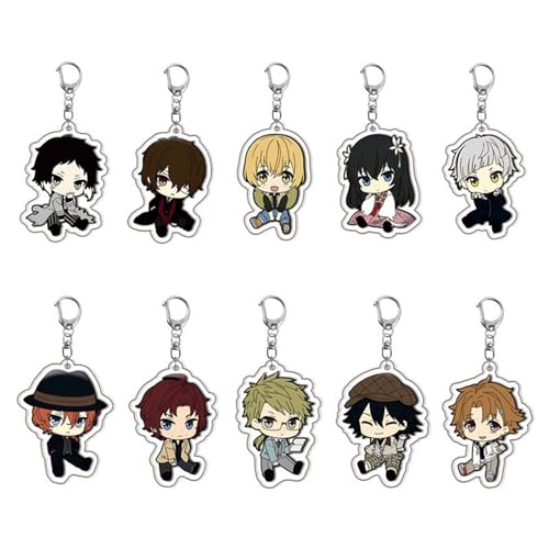 GO2COSY Set of 10 Anime Bungo Stray Dogs Keychain Osamu Dazai Acrylic Pendant Key Chain Key Ring Style A