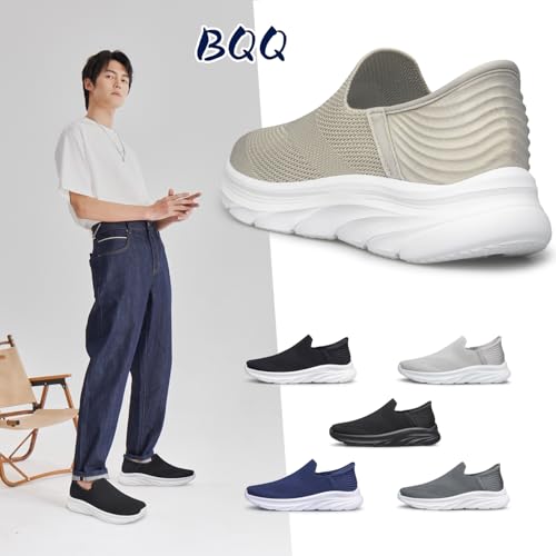BQQ Men's Slip on Walking Shoes Comfortable Non Slip Workout Sneakers Loafers Taupe Size 124