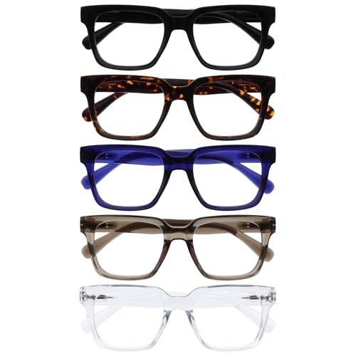 Image of OPULIZE ERA Blue Light Blocking Reading Glasses for Women & Men-Anti-Reflective UV400-Oversized Frame-Computer Screen Glasses-Black Brown Blue Grey Clear+1.50(Pack 5 of with 5 Pouches)