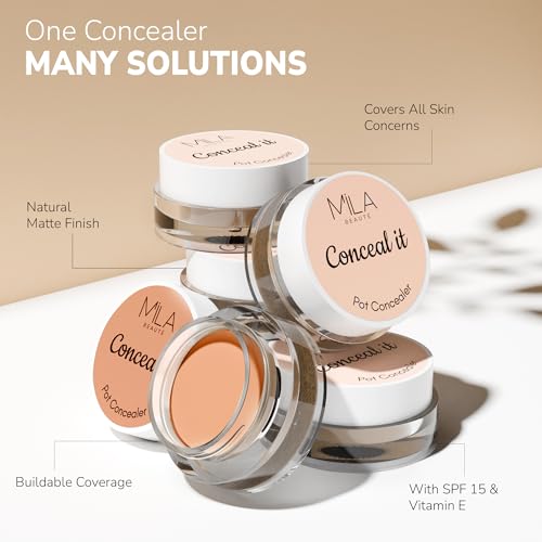 Image of Mila Beaute Conceal It Pot Concealerwith Brush | Enriched With SPF 15 and Vitamin E | Light Weight Concealer | Long Lasting Coverage | Natural Matte Finish | Covers All Skin Concerns | Easily Blendable Concealer For Face Makeup (Sun Beige)