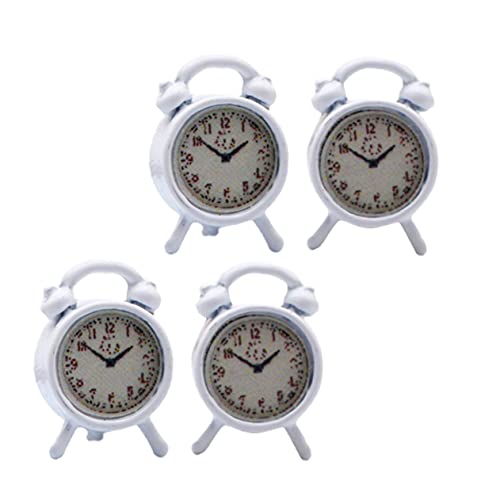 Mobestech 4pcs Mini Alarm Clock Props Miniature Model Imitation Safe for Boys and Girls for Home Garden Decor