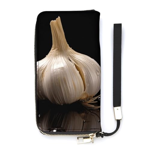 Portefeuille long fin Raw Garlic blanc en cuir synthétique de 20x10.5cm avec fentes cartes