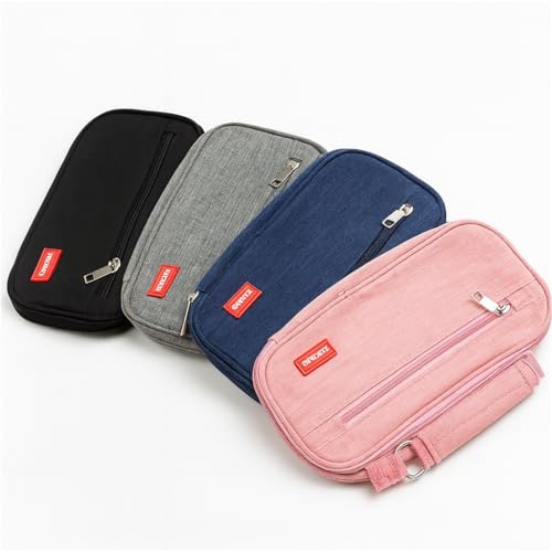 Estojo Escolar Organizador Com 2 Divisórias Zíper Interno e Externo Alça e Compartimento Com Elástico Para Canetas e Lápis Necessaire Multiuso (Preto)