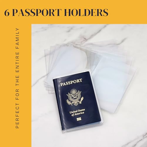 Pack of 6 Clear Passport Cover, Clear Passport Case with Travel Document & Credit Card Organizer, Waterproof Passport Holder for Travel, Made with Heavy Duty Plastic for US Passports3