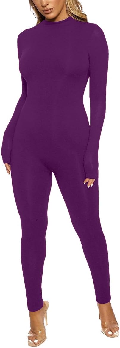 ECHOINE Long Sleeve Jumpsuit For Women Sexy Round Neck Back Zipper Bodycon Long Romper Clubwear - Image 7