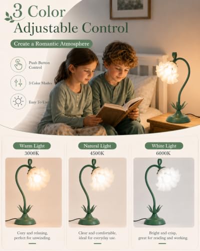 Image of WERFOP Flower Table Lamp Cute Desk Lamp for Bedroom Home Decor