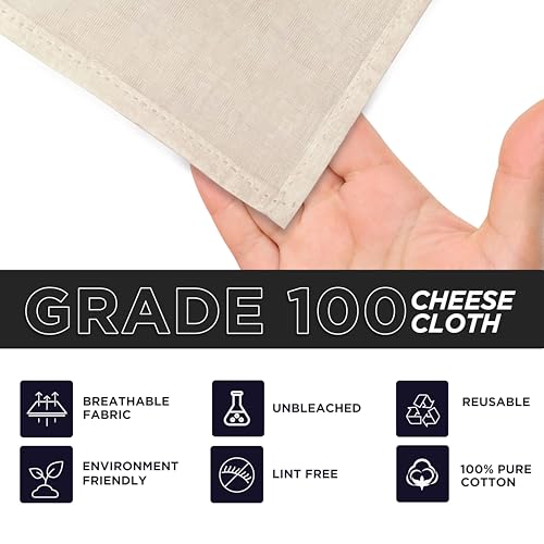 Cheese Cloths – 8 Pcs Precut 20x20 inch hemmed 100% Unbleached Cheesecloth for Straining - Reusable Ultra Fine Mesh Grade 100 Organic cheese Cloth for Turkey baking Juicing Brewing - Thumbnail 7