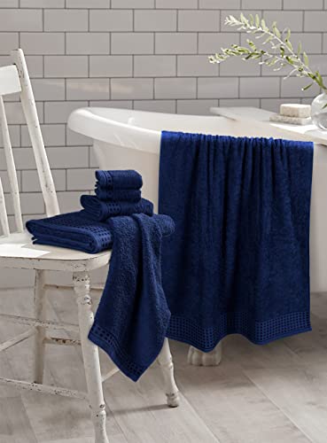 GLAMBURG 100% Cotton Ultra Soft 6 Pack Towel Set, Contains 2 Bath Towels 28x55 Inches, 2 Hand Towels 16x24 Inches & 2 Wash Coths 12x12 Inches, Compact Absorbent Lightweight & Quickdry - Navy Blue - Image 3