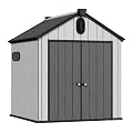 UDPATIO Outdoor Resin Storage Shed 6x6 FT, All Weather Plastic Shed with Floor Air Vents & Window and Lockable Door, Outdoor Shed for Garden Tools, Bike, Garbage Can, Garden