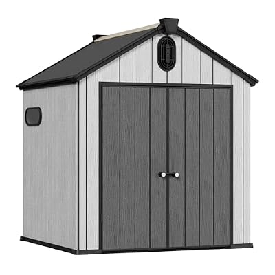 UDPATIO Outdoor Resin Storage Shed 6x6 FT, All Weather Plastic Shed with Floor Air Vents & Window and Lockable Door, Outdoor Shed for Garden Tools, Bike, Garbage Can, Garden