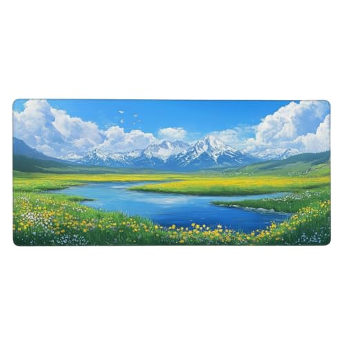 Tapis de souris avec bords surpiqués et motif paysage nature pour bureau