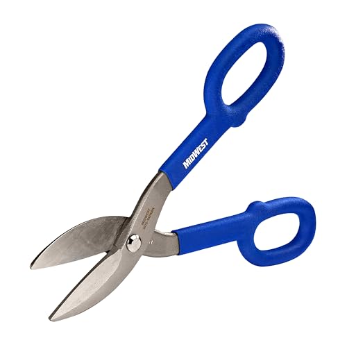 MIDWEST Tinner Snip - 10-Inch Straight/Wide Curved Metal Cutter with Forged Blades & Kush'n-Kote Grips - MWT-107S
