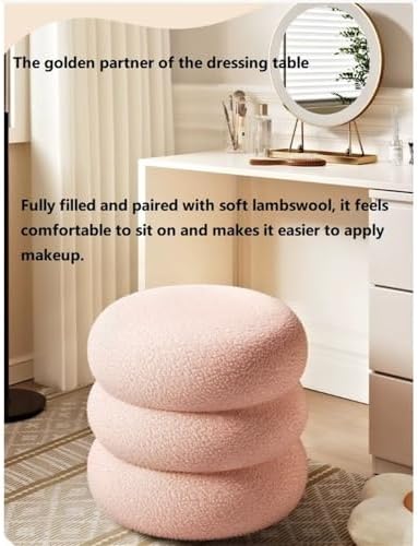 Grey Velvet Makeup Vanity Chair - Round Pouf Stool, Soft Footstool for Makeup Room & Living Room, Stylish 4-Layer Design, Comfortable Seating, Chic Home Décor.