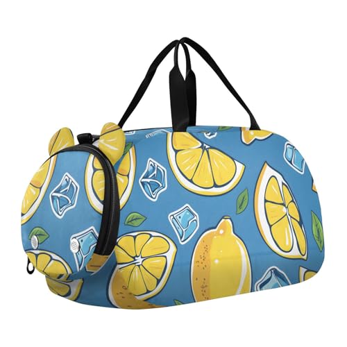 Duffle Bag Kids Gym Bag with Shoes Compartment & Wet Separation Overnight Travel Duffel Bag Lemon Ice Cubes for Girl Boy