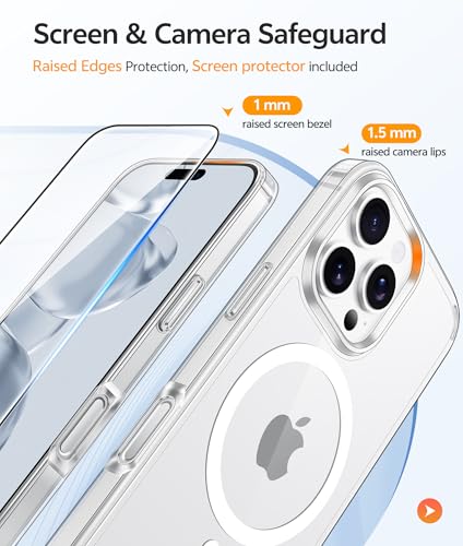 Image of FNTCASE for iPhone 16 Pro Case: [Compatible with Magsafe] [Screen Protector] Anti Yellowing Transparent Clear Magnetic Phone Cover - Military Grade Shockproof Drop Proof Protective Cases - Clear