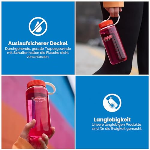 Nalgene Sustain Tritan BPA-freie Wasserflasche aus 50% Kunststoffabfällen, 473 ml, breite Öffnung, Baumwolle [Farbe kann variieren] – Ansicht 2