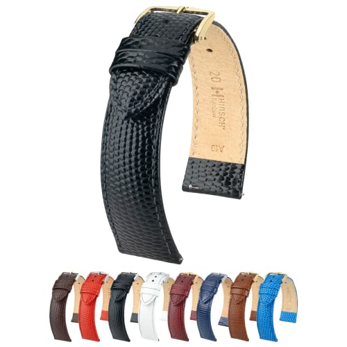 Hirsch Rainbow Leather Watch Strap - Black - M - 16mm / 14mm - Shiny Gold Buckle - Bonded Leather Band