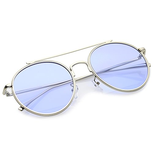 zeroUV - Modern Metal Round Aviator Sunglasses With Crossbar Slim Arms And Colored Flat Lens 54mm4