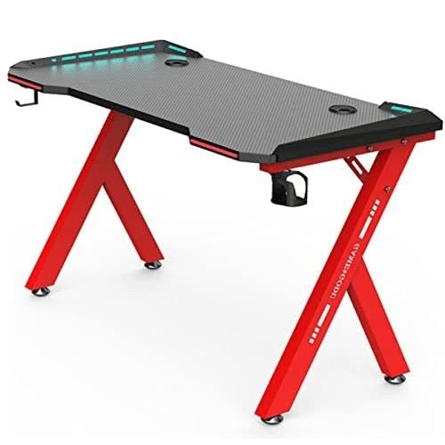 Scrivania da gioco ergonomica con portabicchieri e gancio per cuffie, postazione di lavoro di alta qualità per casa, ufficio e giochi al PC, 119 cm