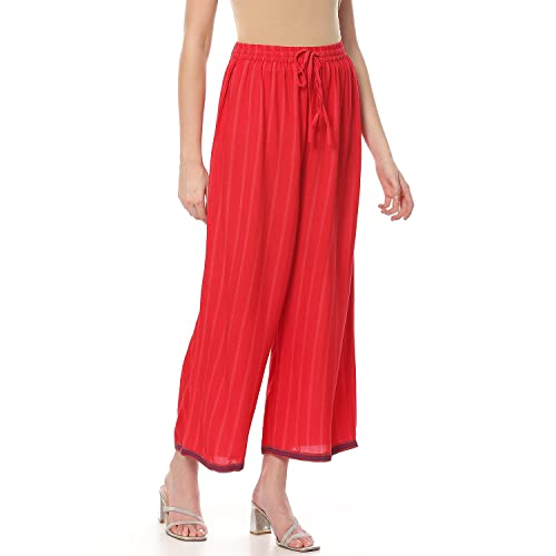 Image of Rangriti Red Liva Palazzo Pants for Women