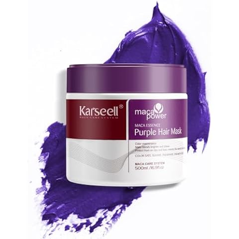 Karseell maca power Purple Hair Mask Professional Neutralizes Brass & Yellow Tones For Blonde Silver Gray Highlighted Hair 16.90 oz 500ml Cover