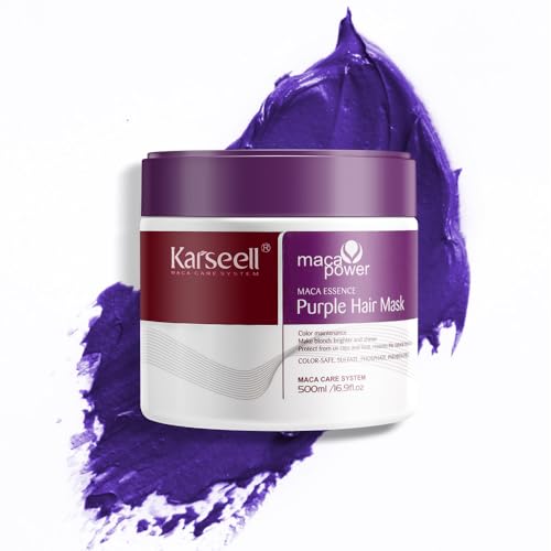 Karseell For Blonde Silver Gray Highlighted Hair Purple Hair Mask Professional Neutralizes Brass & Yellow Tones 16.90 oz 500ml | Color depositing, Deep Conditioner, Damage Control, Smootheni