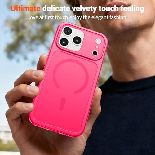 Image of SUPFINE Magnetic for iPhone 17 Pro Max Case Hot Pink | (Compatible with MagSafe)(Military Grade Drop Protection)(Camera Protection)Translucent Matte Phone Cover