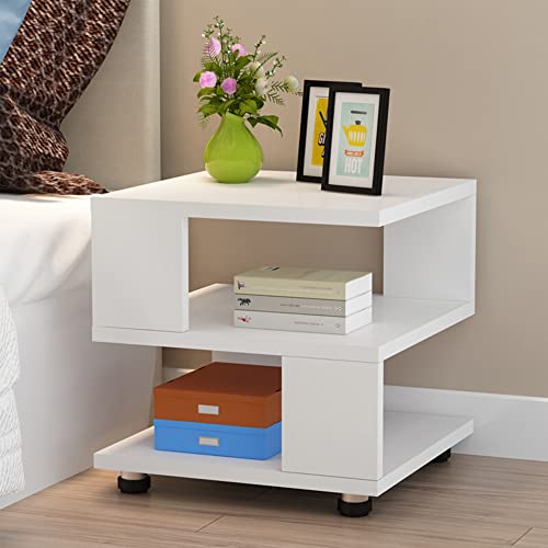 Jerry & Maggie - Magic Cube Nightstands Japanese Tatami Classic Modern Style - 2 Tier Rectangle Hallow Design Night Stand Storage Bedside Table Storage White #TOP3