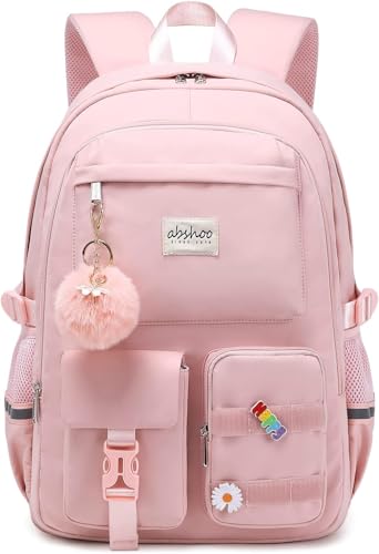 FWQPRA School Backpack for Boys & Girls | Durable & Water Resistant Bag | School Bag for Students | Strong & Stylish Backpack | Multi-Compartment & Easy to Carry | Pink