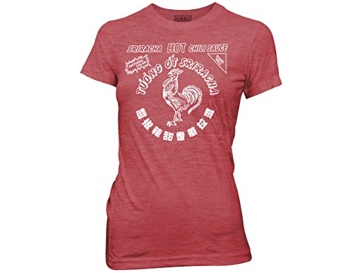 Animewild Sriracha - Bottle Label Juniors T-Shirt - Small Red