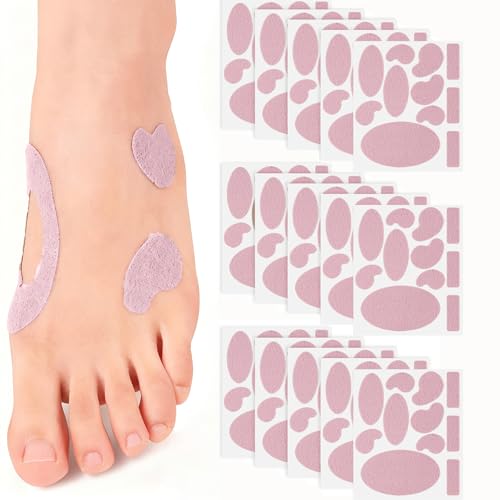 Klyranix Moleskin for Blisters, 15 Sheets Mole Skin Tape with 11 Shapes 165 Pieces, Moleskin for Feet with Adhesive, Shoes, Toes, Heels, Calluses (Pink)