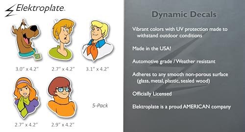 Image of Elektroplate Officially Licensed Scooby-Doo Mystery, Inc. Faces Dynamic Decals | Premium Auto-Grade All Weather Vinyl Sticker for Car, Water Bottle, Laptop, Cooler, Phone | Made in USA | Set of 5