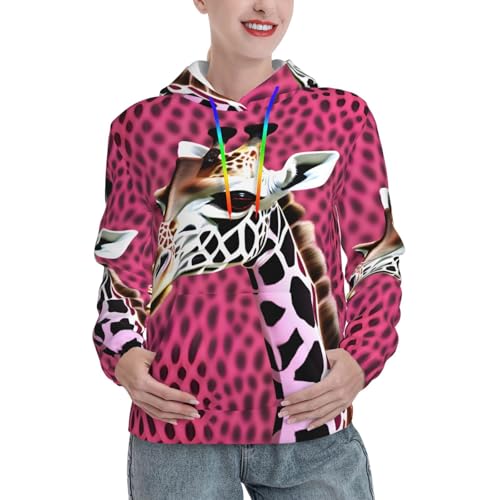 Sweat à capuche girafe rose pull femme ajusté pour en finir avec le froid