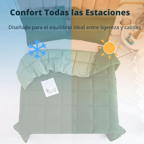 Edredón de 3 piezas verde 240x220 cm con fundas almohada microfibra 3