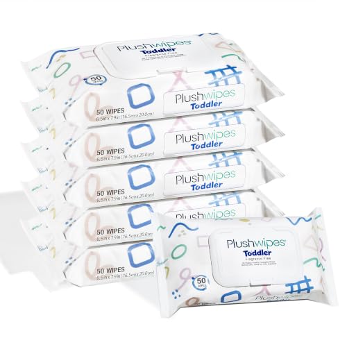 Toddler Flushable Wet Wipes, Fragrance-Free, 300 Count (Pack of 6)