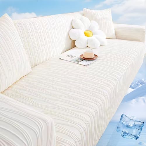 ソファーカバー 肘付き 冷感カバー ストレッチ 一体型 ソファカバー 伸縮素材 伸びる 北欧風 フィット ソファーカバー 3人掛け 犬猫対策 汚れ防止 ポリエステル なみ カウチ アイボリー 丸洗い 四季通用 Nnamiiko