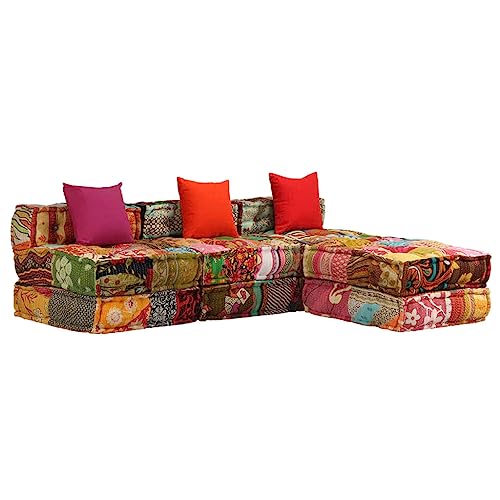 vidaXL Pouf Modulare a 3 Posti in Tessuto Patchwork Divano Letto Sofa Sofà