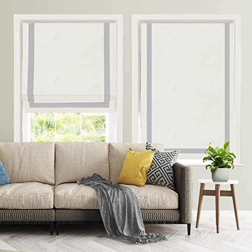 Dejavu Roman Shades With Ribbon Border For Windows, White Light Grey Custom Blackout Light Filtering Roman Window Shades, Fabric Insulated Thermal Roman Blinds For French Doors, Kitchen Windows #TOP1