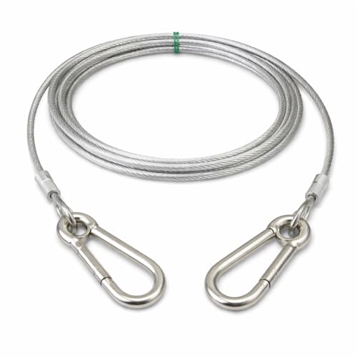 Image of 3 Meter (3mm) Heavy Duty Stainless Steel Clothesline Wire Rope with Carabineer Hooks, Portable Rustproof Laundry Drying Rope Cable for Balcony Garden Home Indoor Outdoor Uses (3 Meter)