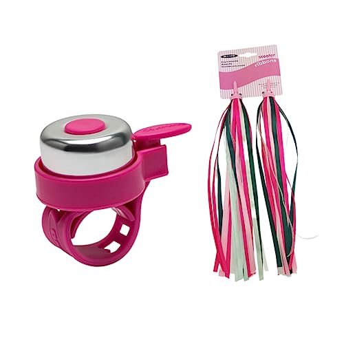 HEMOTON 2Pcs Bike Streamers with Bell Set Shiny Pink Tassels Red Handlebar Bell for Bicycle Accessories Fun Decoration for Boys Scooters