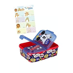 Mickey Mouse Lunchdoos Brooddoos Kinderlunchbox met 3 afzonderlijk afsluitbare compartimenten + naamstickers voor…