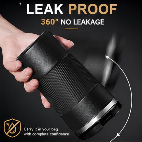 Image of Travel Coffee Mug | Stainless Steel Coffee Mug with Leakproof Lid | Thermal Coffee Cup for Hot & Cold Drinks | Spill Proof Reusable Travel Mug for Office, Car, Home & Travel (Black) - 510 ML
