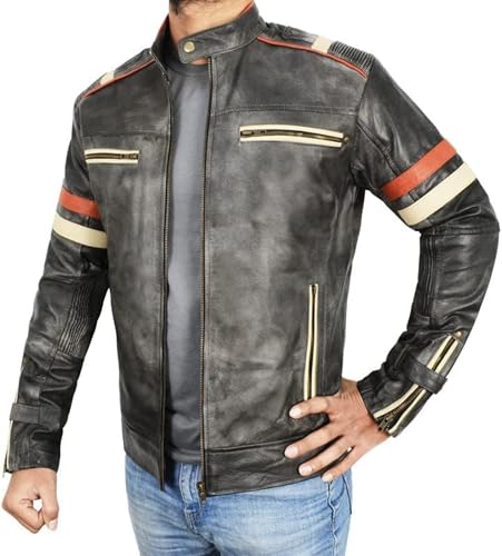 Distressed Black Leather Motorcycle Jacket for Men - Vintage Cafe Racer Leather Jacket3