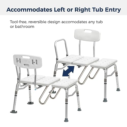 Drive Medical Splash Defense Tub Transfer Bench for Bathtub - U-Shaped Shower Curtain Guard - Adjustable Height - Reversible Design - 400 Lb Capacity - Safe Bathing Aid - White - Image 5