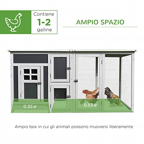 PawHut Pollaio per Galline da Esterno Tetto Impermeabile, Corsa, Zona Nidificazione, Legno, 160x75x80cm - immagine 4